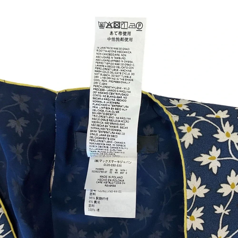 Weekend Max Mara Dress Short Sleeve Navy Blue w/ White green Floral Mini Size 10 - Picture 8 of 10